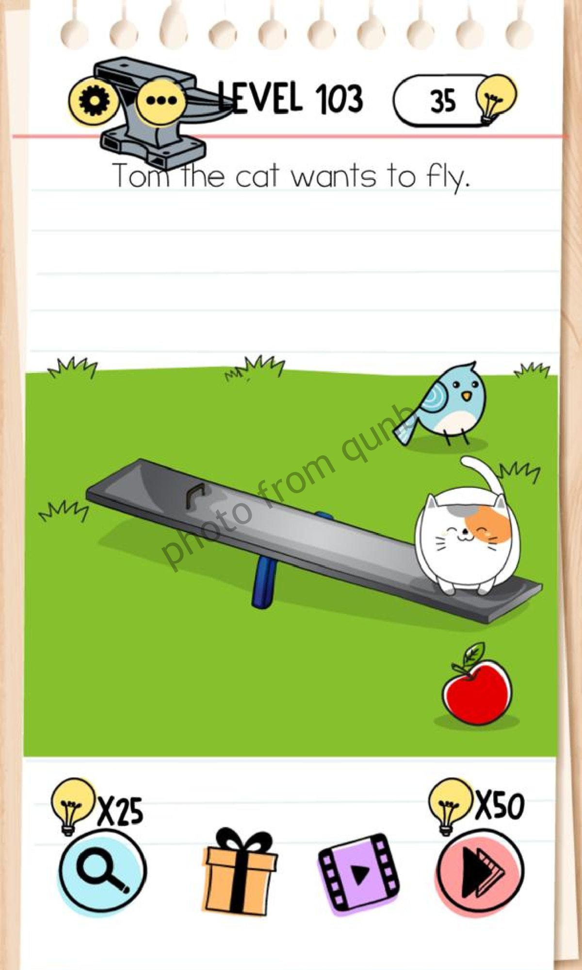 Brain test level 103 tom the cat wants to fly answers solutions