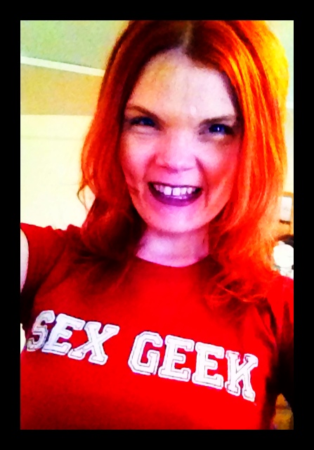 JoEllen in her red "Sex Geek" t-shirt