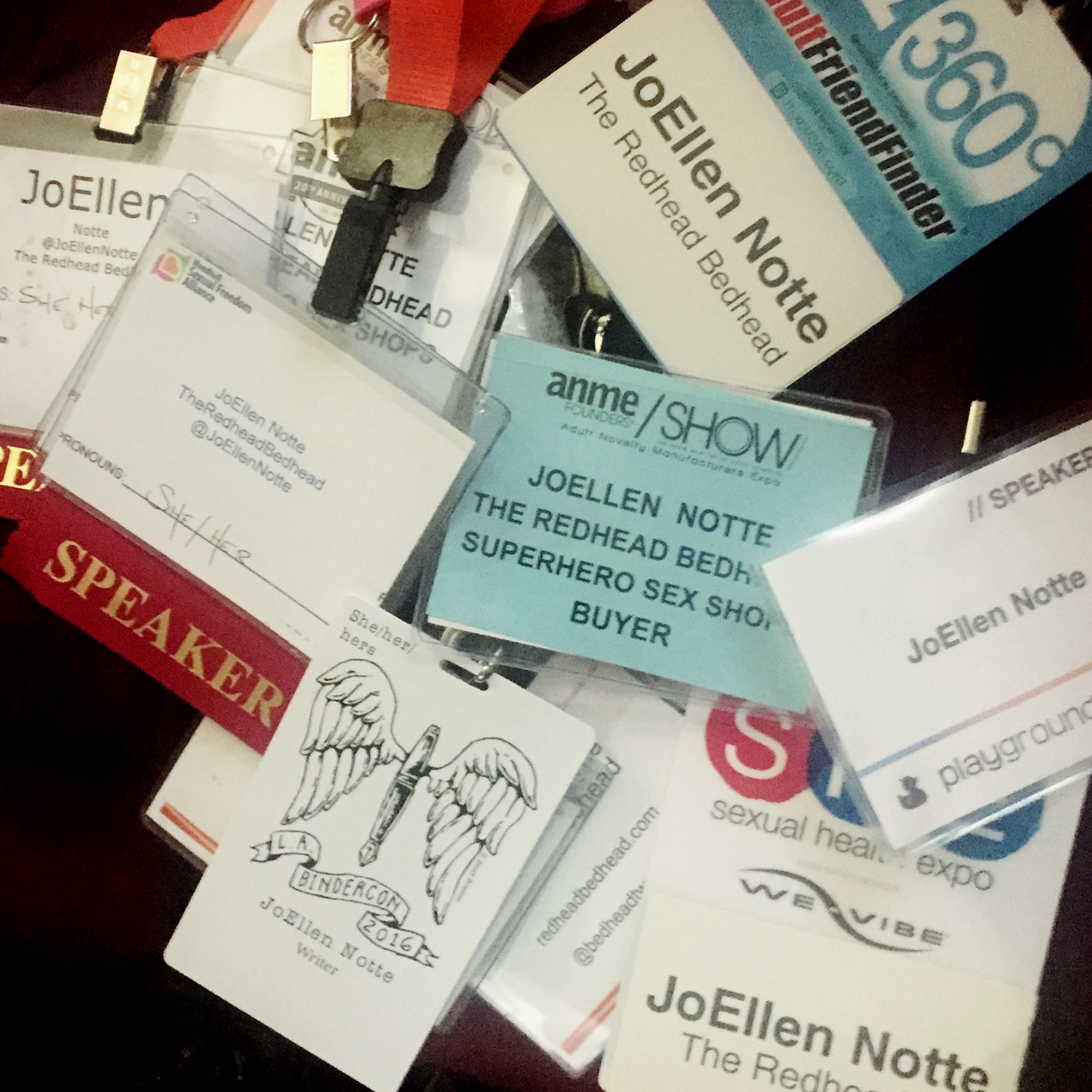 Pile of conference name badges