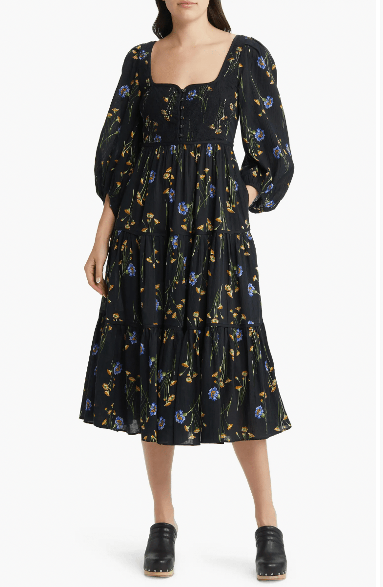 Madewell + xiomara floral print long sleeve cotton dress