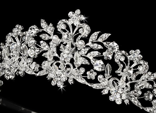 Swarovski Crystal And White Pearl Bridal Tiara Hp 7102