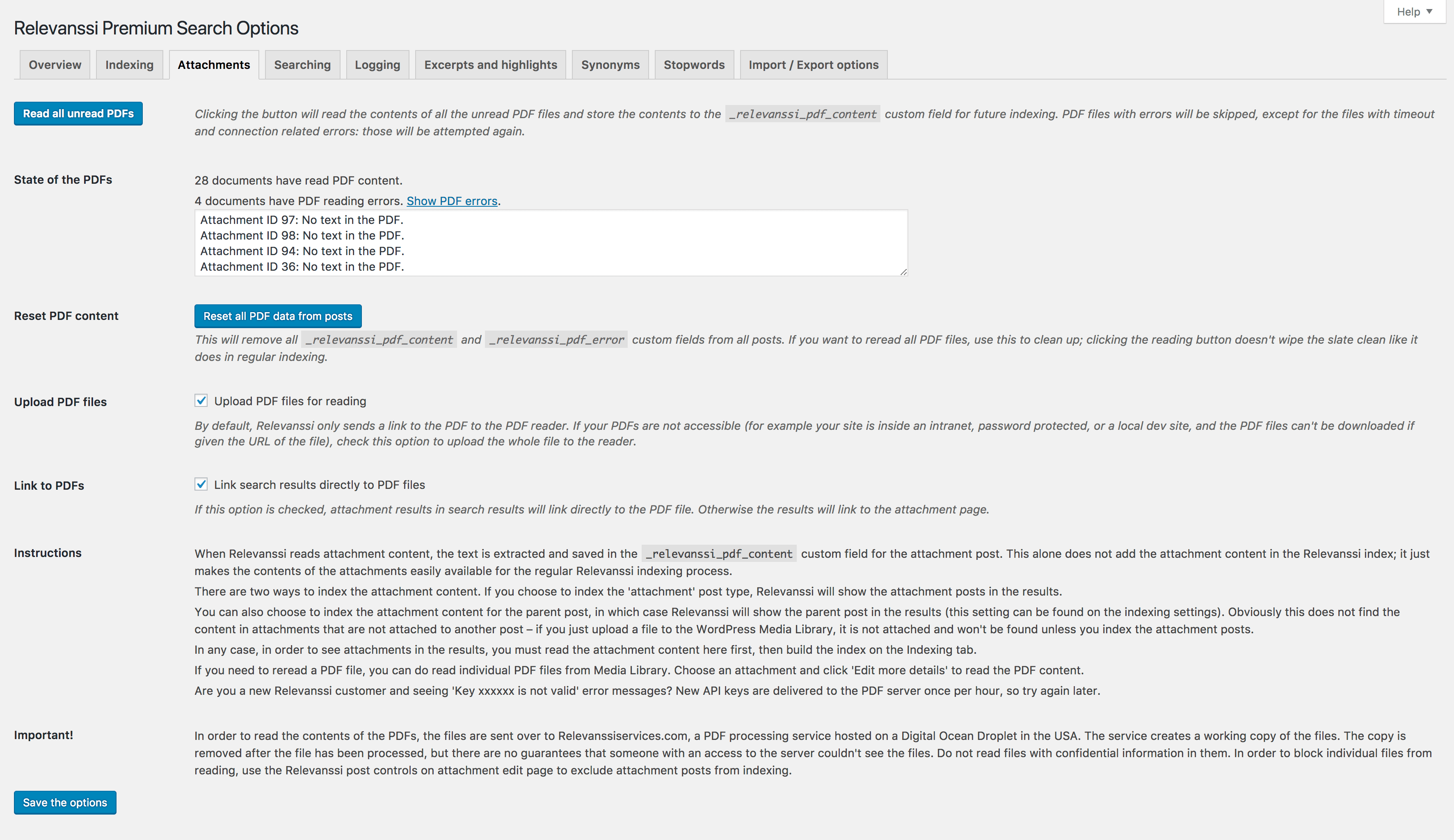 I think it's the best for 2 reasons: Wordpress Pdf Indexing And Searching Relevanssi