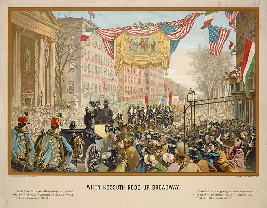 Illustration of Kossoth in a Broadway parade in New York