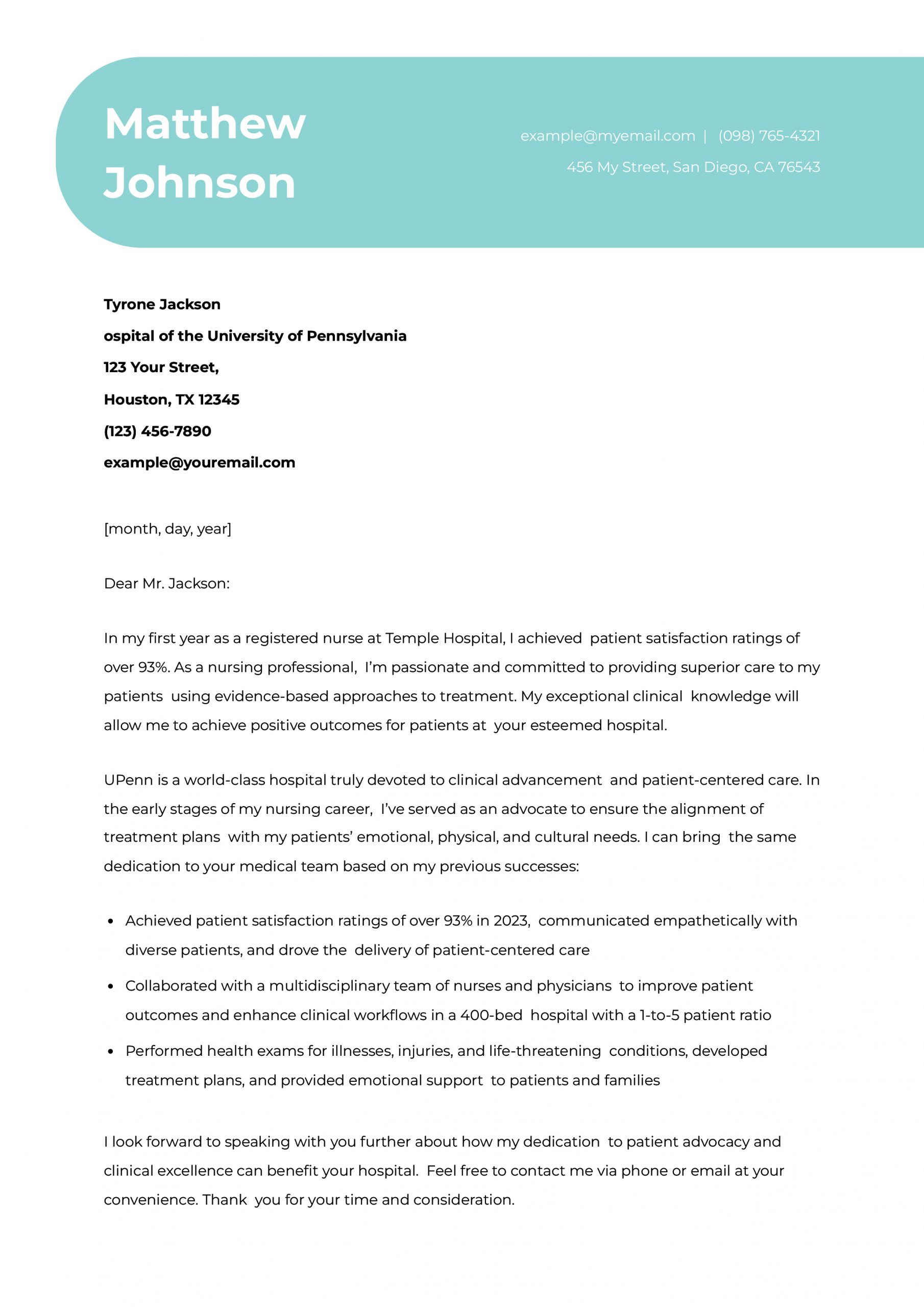 Letter of introduction for nurse job
