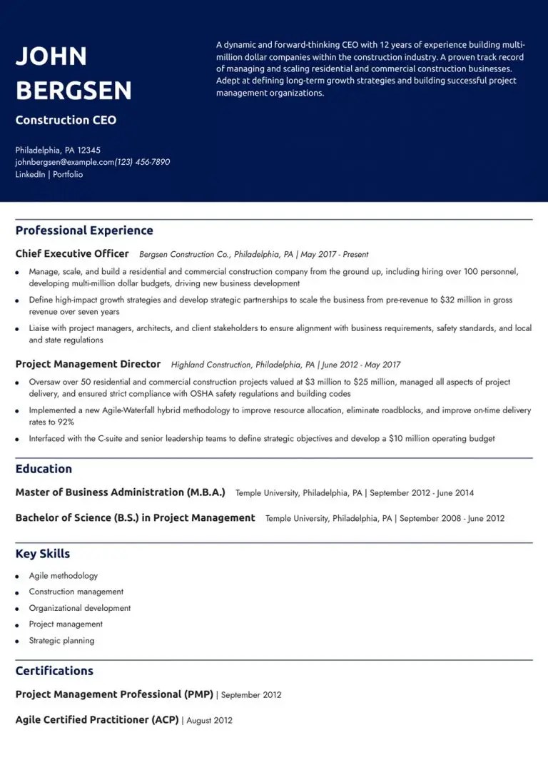 Best Chief Executive Officer Resume Examples And Templates For 2026 CEO Example Banner Image.