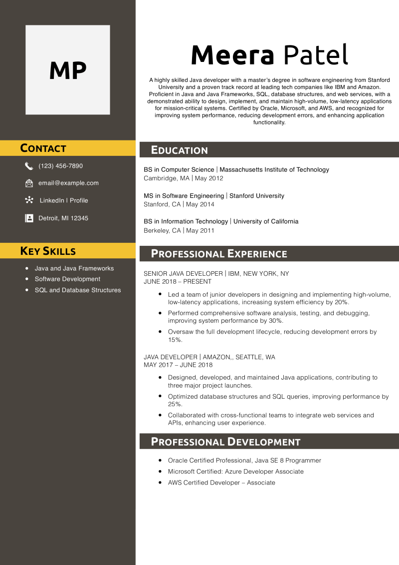 11 Java Back End Developer Resume Examples And Templates For 2025 - Gradient Patterns - Creative Ultra HD Collection