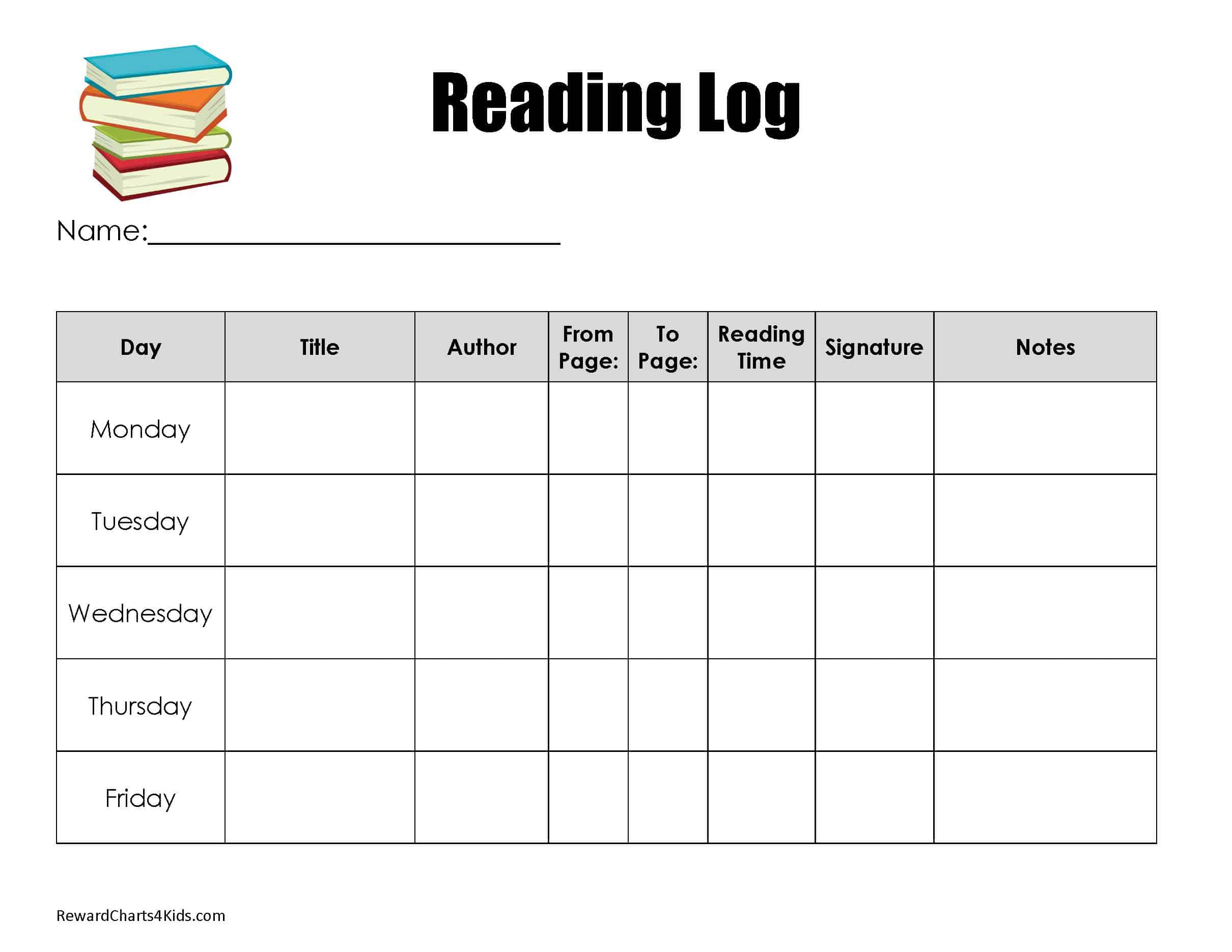 Reading log template