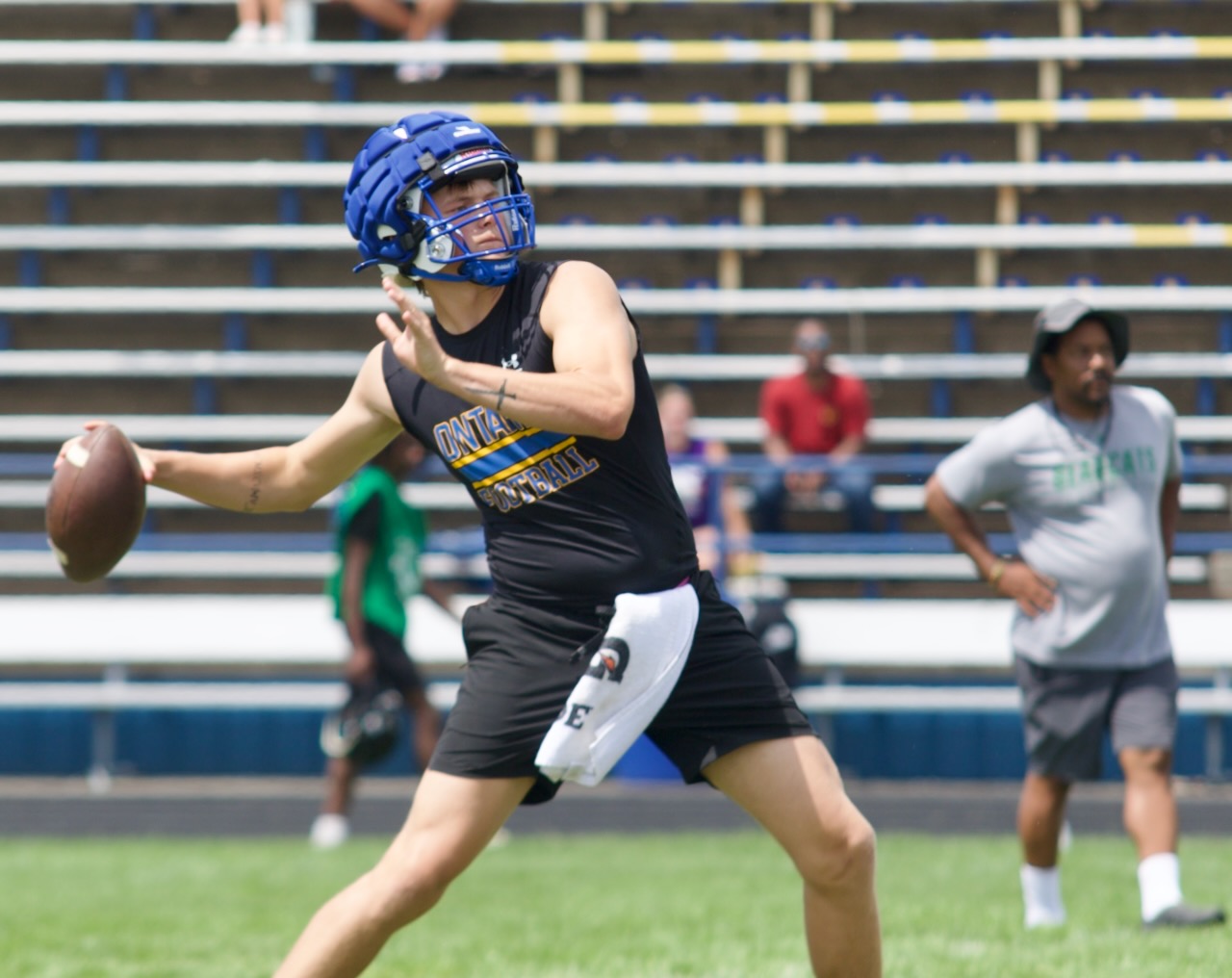 a quarterback prepares to throw a pass
