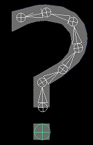 Question Mark text shape with Maya 3d skeleton drawn over it.