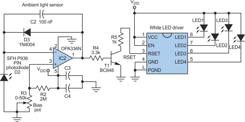 Simple Ambient Light Sensor Controls White Led Driver Simple Ambient Light Sensor Controls White Led Driver