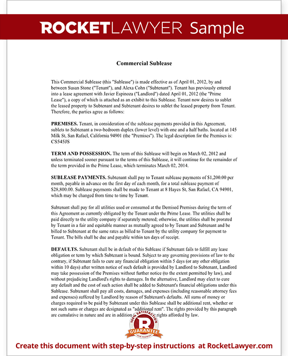 Free Commercial Sublease Free To Print Save Download