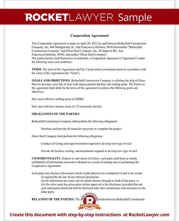 Free Cooperation Agreement Free To Print Save Download