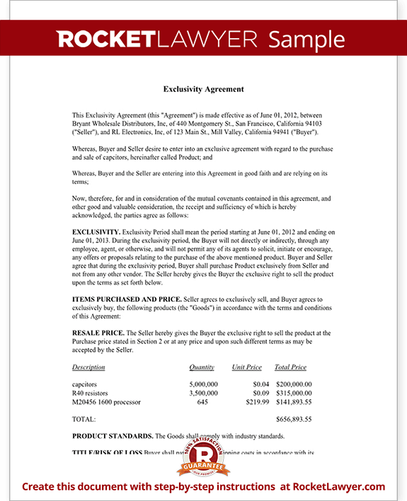 Free Exclusivity Agreement Free To Print Save Download