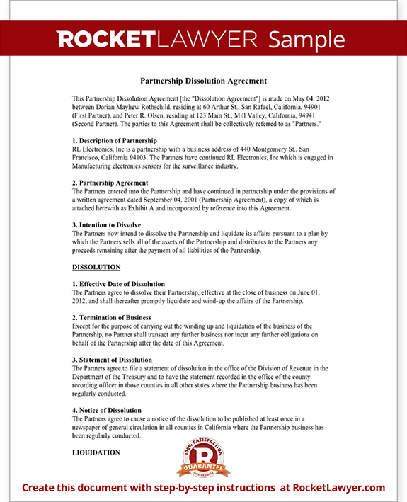 Free Partnership Dissolution Agreement Free To Print Save Download