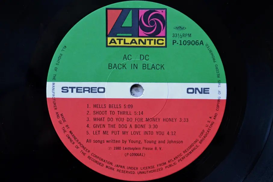 AC/DC BACK IN BLACK　日本盤オリジナル P-10906A AC/DC – Back In Black – Vinyl (LP, Album, Stereo), 1980