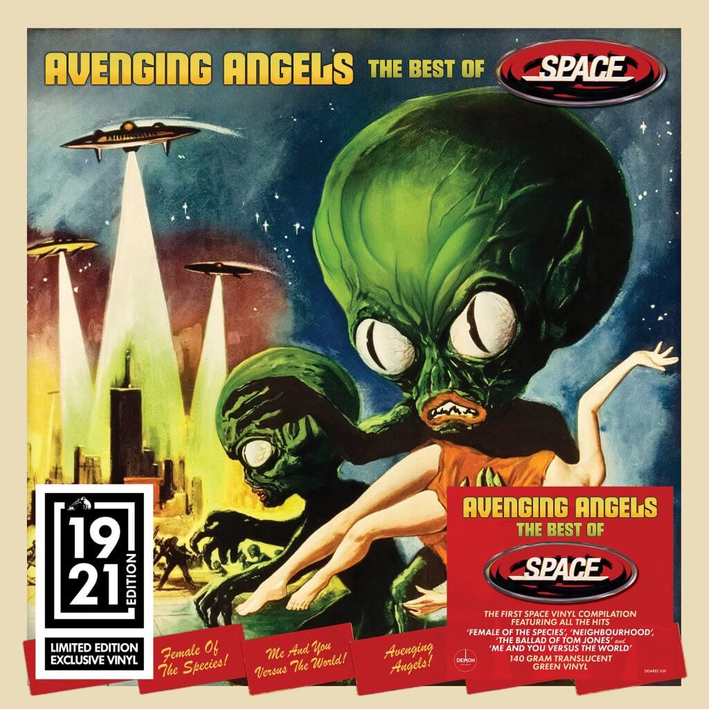 DEMREC1131 Space Avenging Angels The Best Of Space 1LP Cover Artwork with Stickers