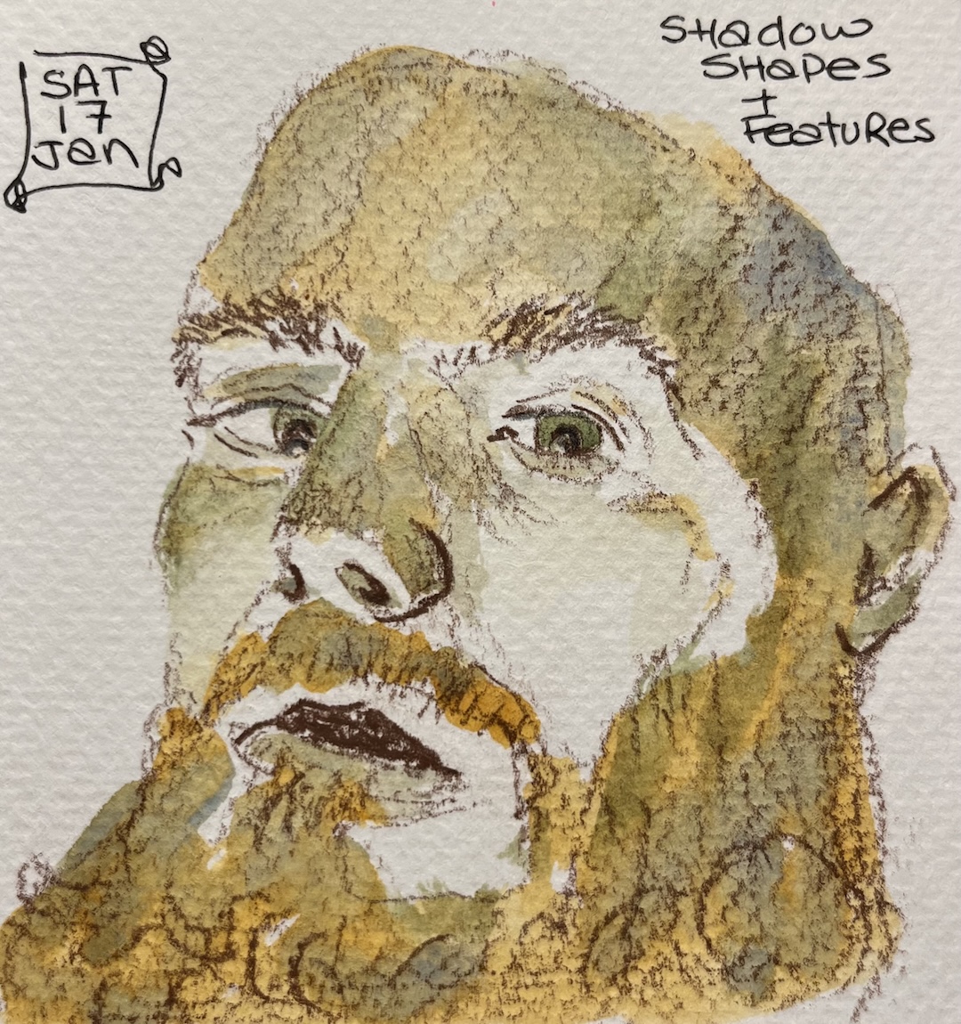 Pencil and watercolour sketch of Dylan Sara for one of his YouTube tutorials of sketching a portrait with lighting shining up to the face.