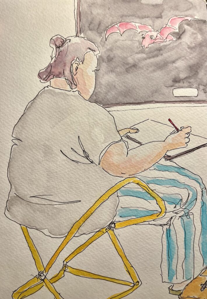 Urban sketcher sketching a bat at the natural history museum in Toulouse at the USk symposium