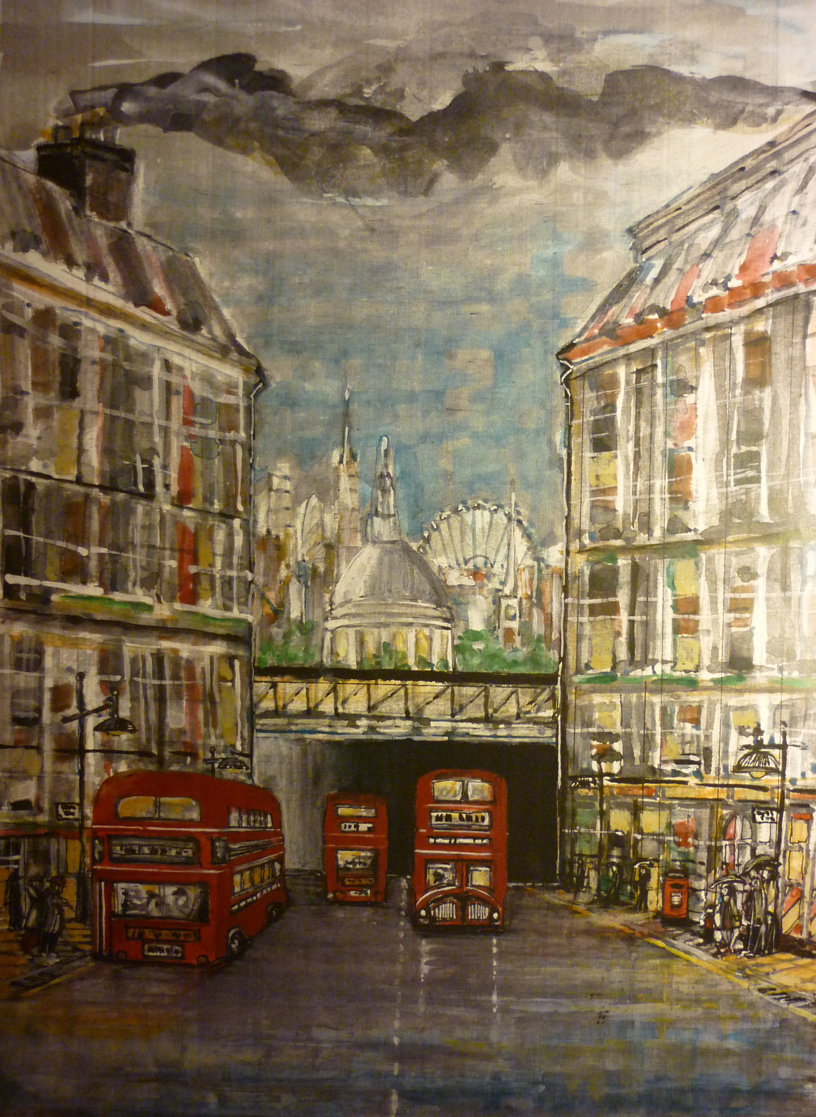 London in the Rain and Routemaster Buses