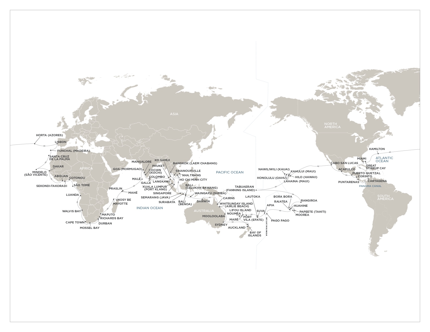 Worlds Oceans On A Map 2026 World Cruise Map Image 