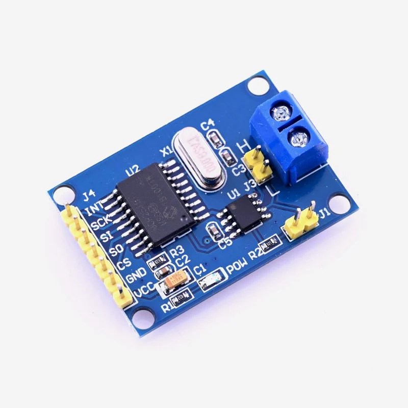 MCP2515-CAN-BUS-Module_1024x1024@2x This is MCP2515 CAN Module TJA1050 Receiver SPI 51 Single Chip Program Routine Arduino with this module, you will find easy to control any CAN Bus device by SPI interface with your MCU, such as Arduino UNO and Compatible with Arduino based micro-controller projects. Pin Definitions VCC 5V power input pin GND power ground pin CS SPI SLAVE select pin (Active Pin) SO SPI master output slave input pin SCLK SPI clock pin INT MCP2515 interrupt pin Interface J1 120R resistor terminal selection J2 CANH, CANL KF301-2P block output J3 CANH, CANL pin output Schematic of MCP2515 CAN Module TJA1050 Receiver SPI 51 CAN2515_Schematic Features : Support CAN V2.0B technical standard, communication rate 1Mb / S. 0 to 8 bytes long data field. Use High-speed CAN transceiver TJA1050 SPI control for expanding Multi CAN bus interface Use serial port could view the communication data With the independent key, LED indicator, Power indicator With power pin Standard frames, extended frames, and remote frames. Impedance matching, guaranteed drive capability, long-distance data transmission, prevent signal radiation Positioning screw hole center spacing 23 mm x 38 mm The working current: typical 5mA, standby current 1 microamp. Except for the power indicator. Package Includes : 1x MCP2515 CAN Bus Module TJA1050 Receiver SPI Protocol 51 Single Chip Micro-controller Program Routine.