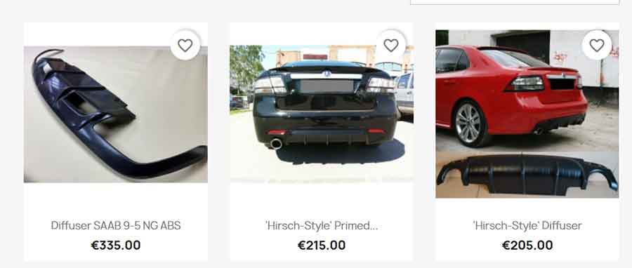 TunStyle catalog showing rear diffusers for Saab 9-3, Saab 9-5 and Saab 9-5 NG