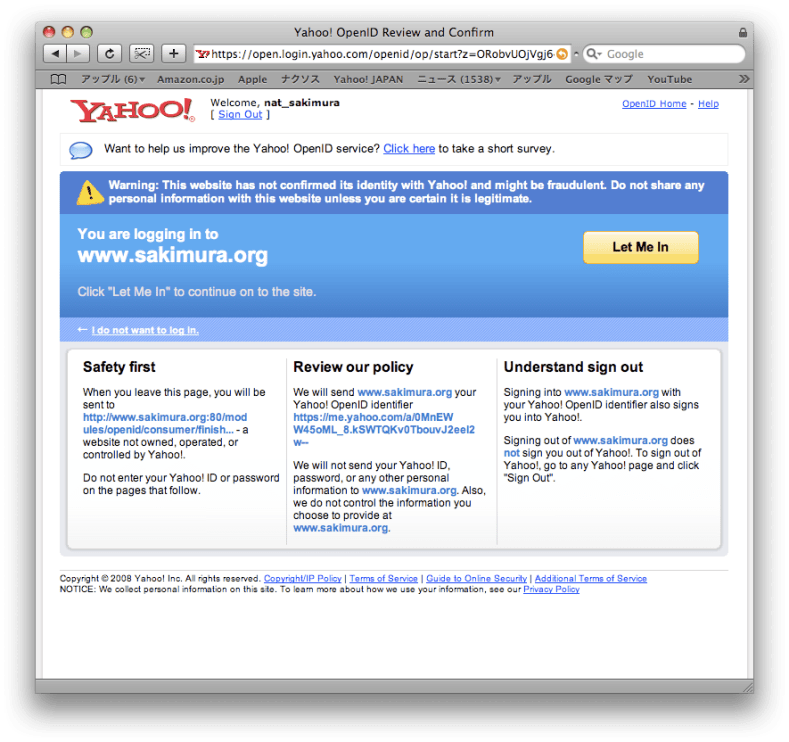 Yahoo! OpenID After Login