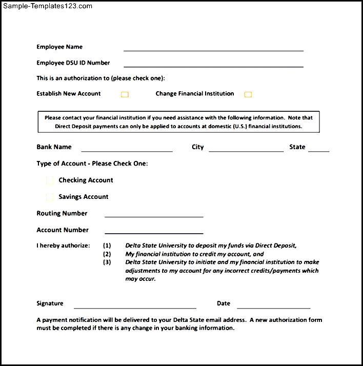 example of direct deposit form sample templates
