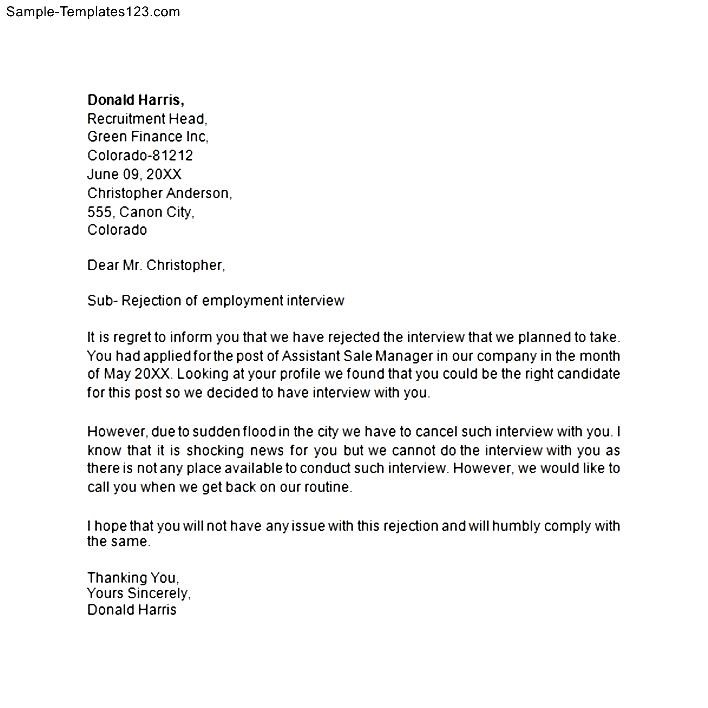 Always thank the candidate for the time and effort that they put into their application. Interview Rejection Letter for Internal Candidate - Sample Templates - Sample Templates