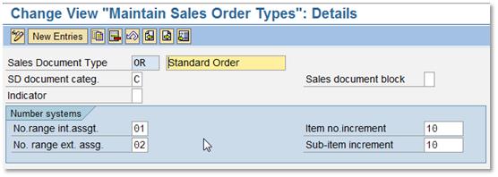 spro sales order type snro number range assignment