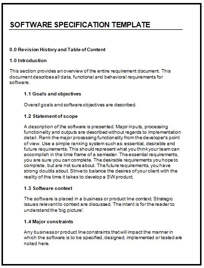 Software Specification Templates 6 Free Word Excel Pdf Formats