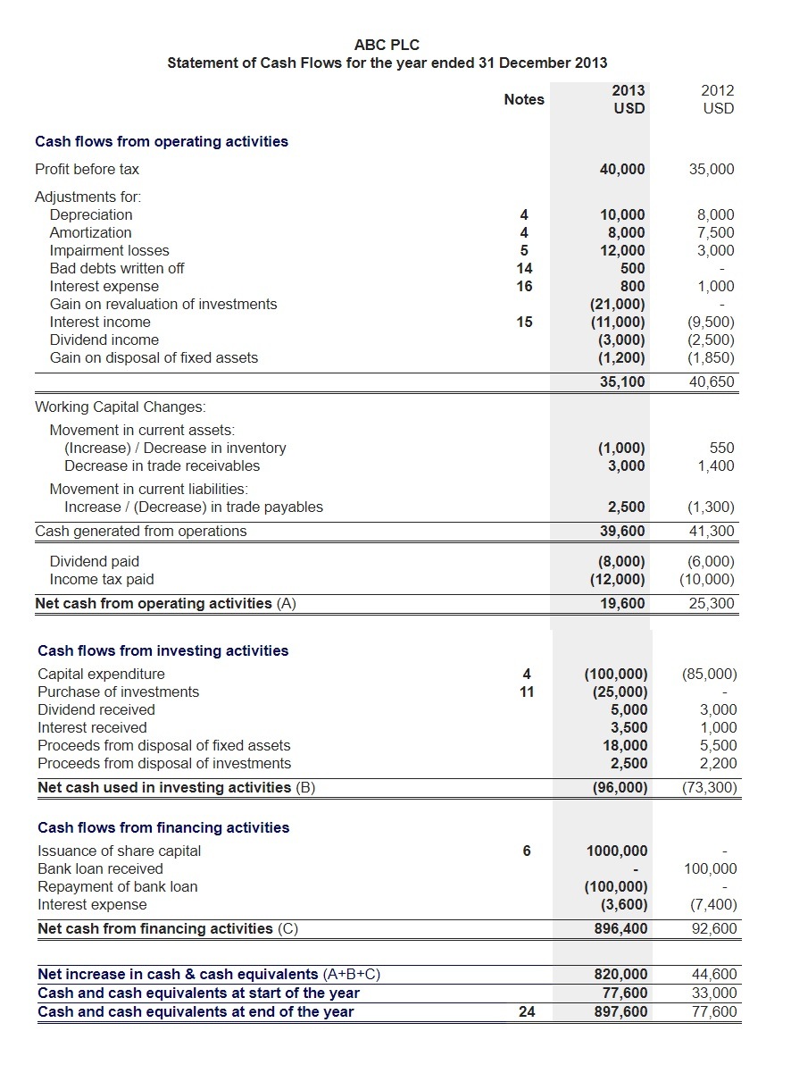 Sample cash flow template