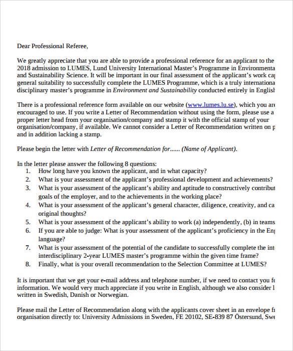 10 Letter Of Recommendation Samples Writing Letters Formats Examples