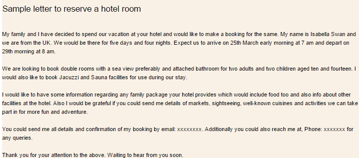 5 Sample Reservation Letters Writing Letters Formats Examples