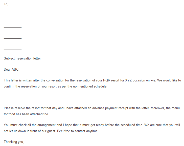 5 Sample Reservation Letters Writing Letters Formats Examples