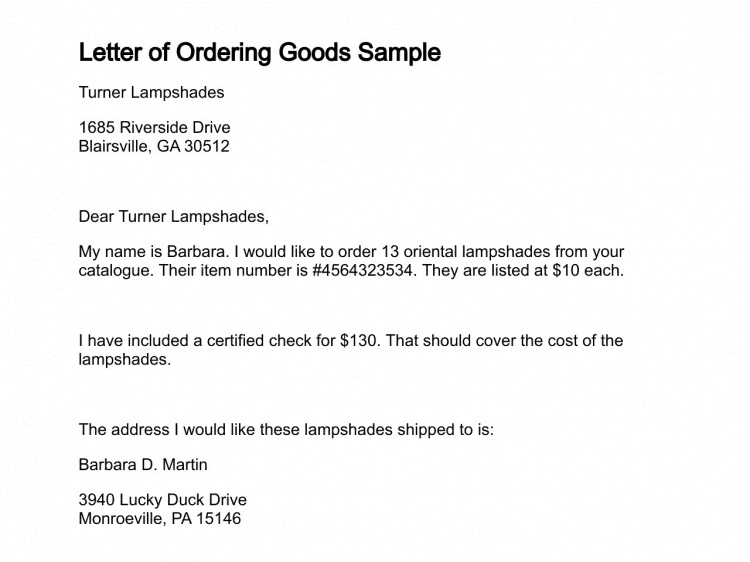 56 Order Letter Samples Writing Letters Formats Examples