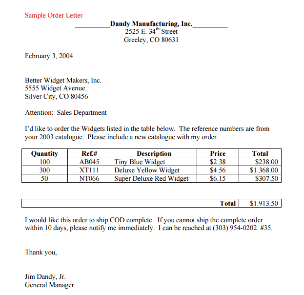 56 Order Letter Samples Writing Letters Formats Examples