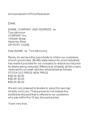 3 Letters To Inform Customer Of Price Decrease Writing Letters Formats Examples
