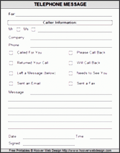 4+ Blank Telephone Message Template - SampleTemplatess - SampleTemplatess