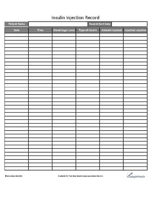 Insulin Injection Record - PDF Medical Organizer Download