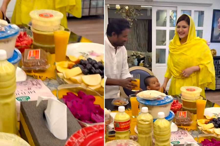 টেবিল ভরা বাহারি পদ, হলুদ সালোয়ারে বাড়িতেই ইফতার পার্টিতে পরীমণি