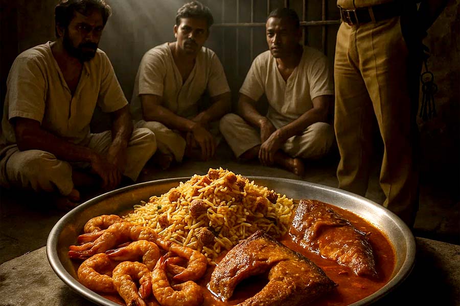 পুজোয় জমিয়ে পেটপুজো! স্বাদবদলে বন্দিদের পাতে বিরিয়ানির সঙ্গে চিংড়ি-কাতলাও