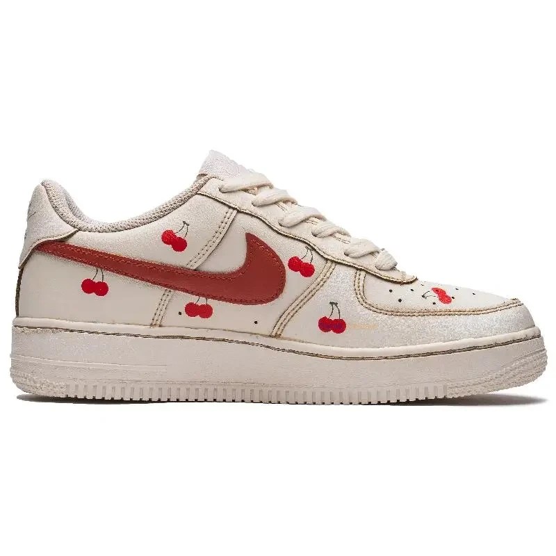 [Custom Coffee dyed cherries]Nike Air Force 1 Slip-Resistant Low-Top Kids' Skateboarding Shoes Ecru Teenagers 2