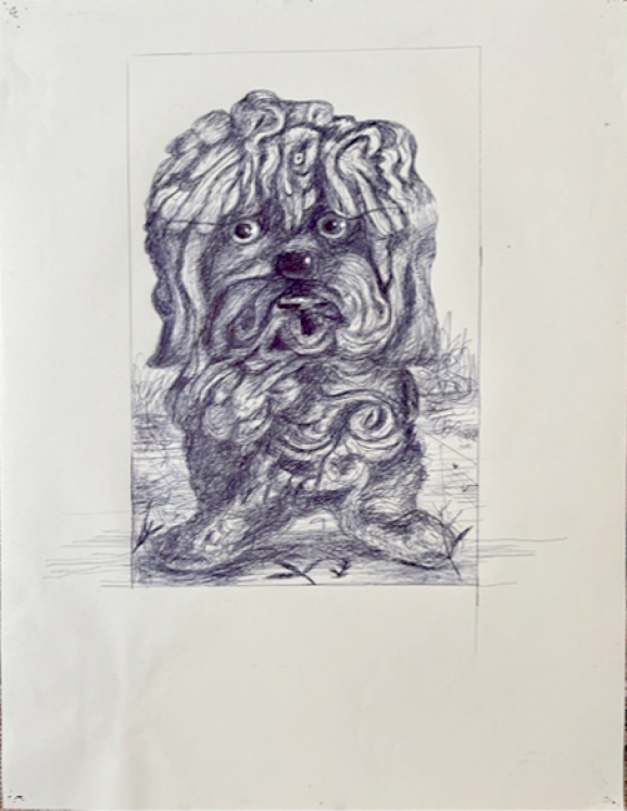 Bill Adams, Benny In The Afternoon, 2021, Ballpoint on paper, 22 ½ x 16 ½ in., Courtesy of the artist