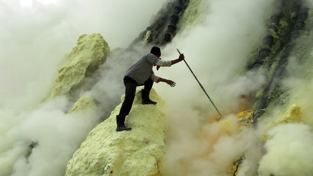 Single-screen still from Janet Biggs, A Step on the Sun, 2012. Five-channel HD video installation, 16:9 format. 9:22 minutes. Courtesy the artist and Cristin Tierney Gallery, New York.