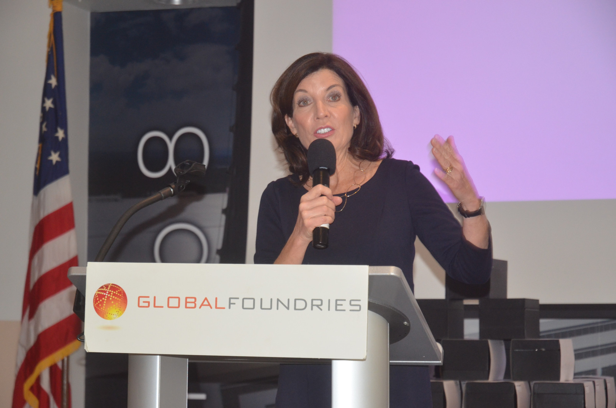 Gov. Kathy Hochul speaks at GlobalFoundries in Malta during a previous event. (FILE PHOTO)