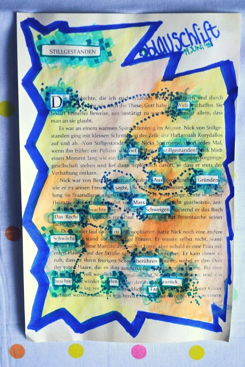 picture Blackout Poem Deutsch gemutliche sitzsatze