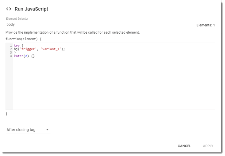 Google Optimize - Hotjar JavaScript Trigger