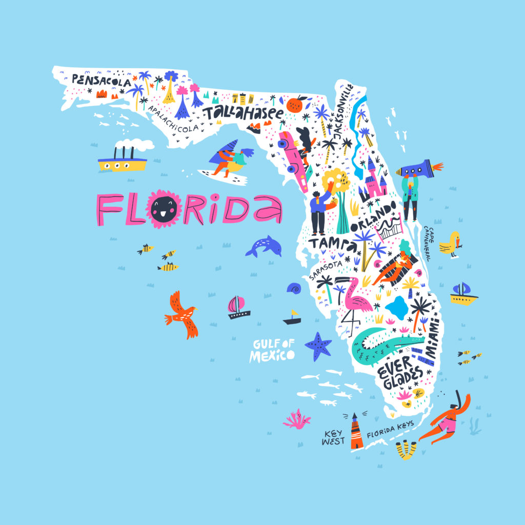 Kids Map Of Florida Florida State Wall Maps Office Classroom Florida 1024x1024 