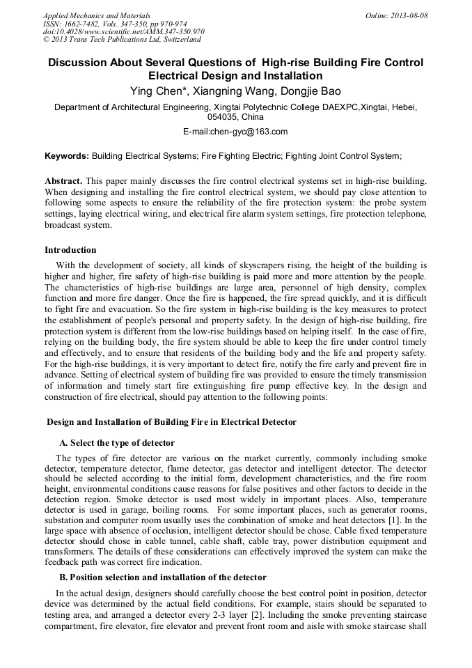 Discussion About Several Questions Of High Rise Building Fire